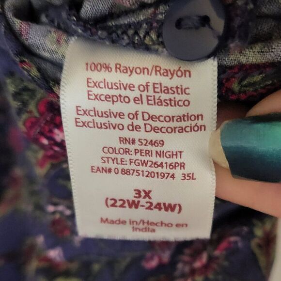 Faded Glory Blue Floral Paisley Peasant Blouse - Picture 7 of 8